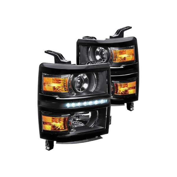 LED DRL Black Projector Headlight+Tool Kit - obrazek 2