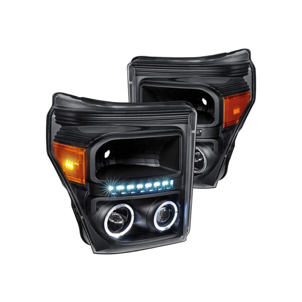 LED DRL Black Projector Headlight+Tool Kit - obrazek 3