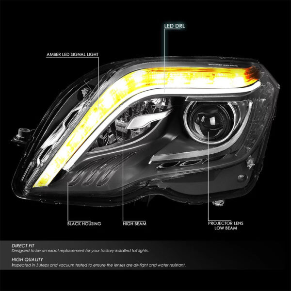 LED DRL Black Projector Headlight+Tool Kit - obrazek 5